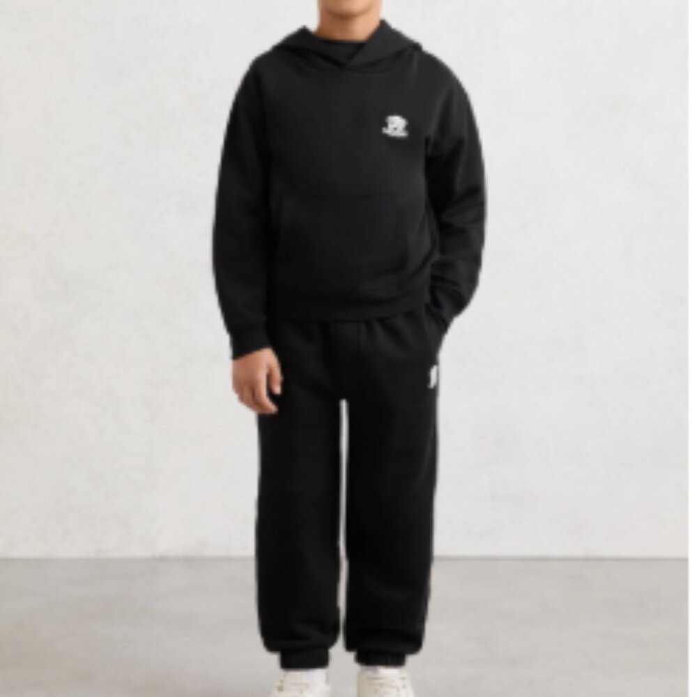 NWT Scotch & Soda Boys 1/4 Zip Black Fleece Sweatshirt & Jogger Sweatpants Set